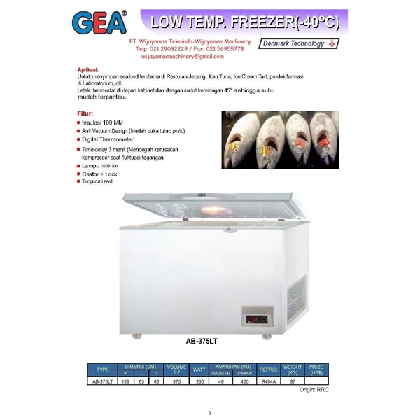 Chest Freezer Mesin Pembeku Makanan -40˚C AB-375LT