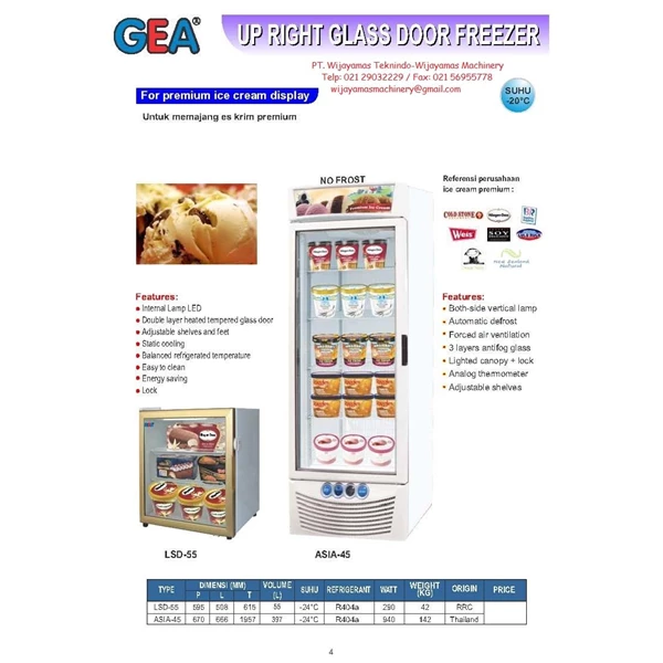 Up Right Glass Door Freezer ASIA-45 (Kulkas Dan Freezer)