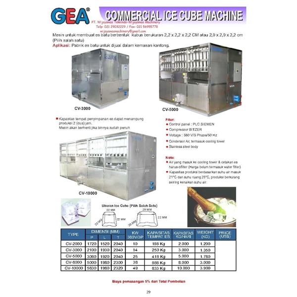 Commercial Ice Cube Machine CV-2000 - CV-10000