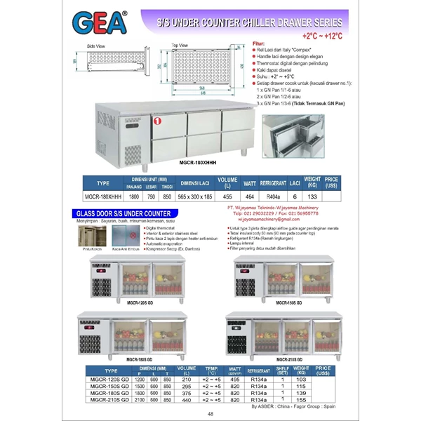 S S Under Counter Chiller Drawer MGCR-180XHHH - MGCR-210S GD