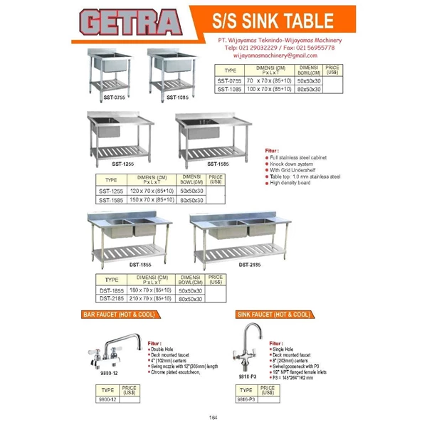 S/S Sink Table Tempat Pencuci Piring / Gelas dan Lain-lain Commercial Kitchen