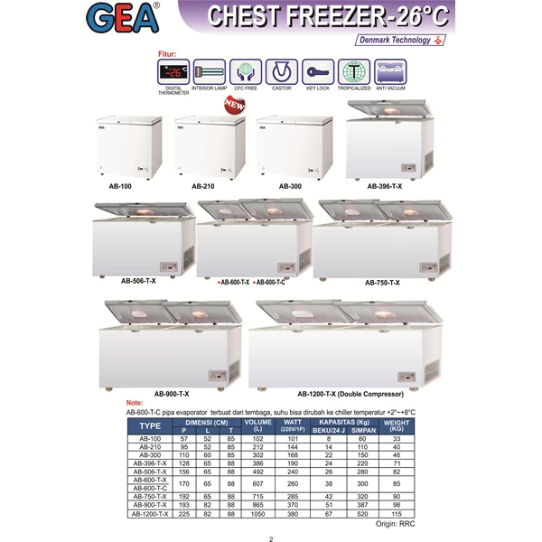 Chest Freezer-20 ˚ C AB-600-T-X or AB-600-T-C (refrigerator and Freezer)