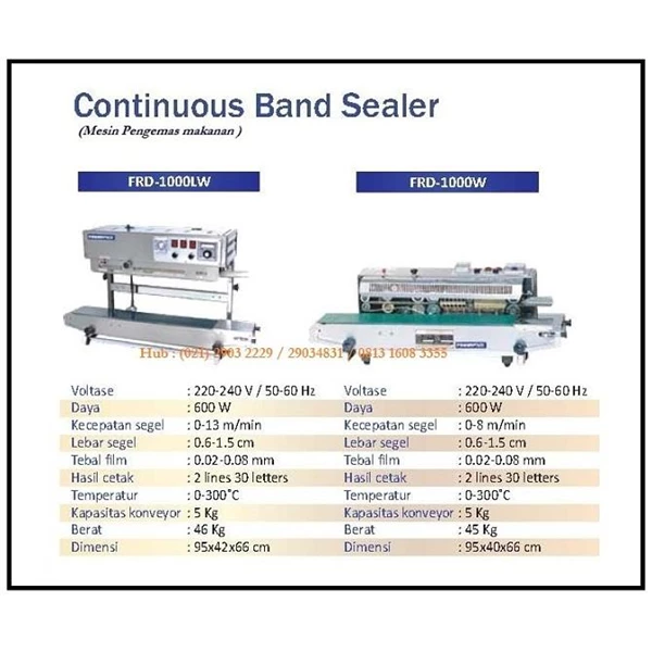 Mesin Pengemas /Continuous Sealer Machine (Band Sealer) FRD-1000W & FRD-1000LW Mesin Segel