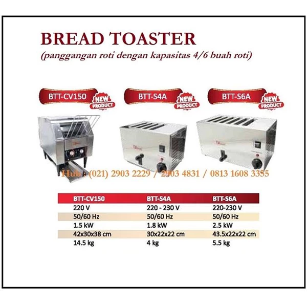 Mesin Panggangan Roti / BREAD TOASTER BTT-CV150 /BTT-S4A/BTT-S6A Mesin Makanan dan Minuman Cepat Saji