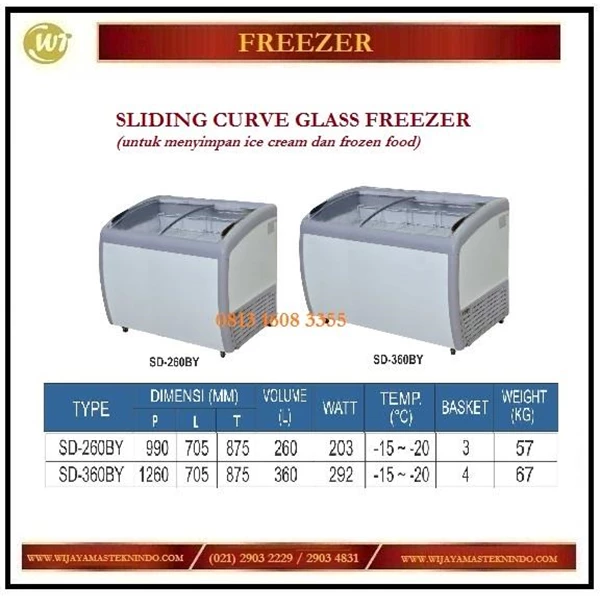Pendingin / Penyimpan Es Krim / Sliding Curve Glass Freezer SD-260BY / SD-360BY