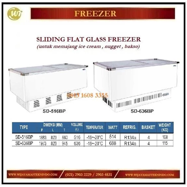 Pemajang Es Krim / Pendingin Es Krim / Sliding Flat Glass Freezer SD-516BP / SD-636BP