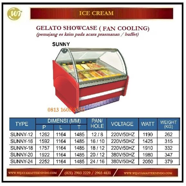 Ice Cream Display / Gelato Showcase (Fan Cooling) SUNNY-12 / SUNNY-16 / SUNNY-18 / SUNNY-20 / SUNNY-24 Fast Food and Beverage Machine