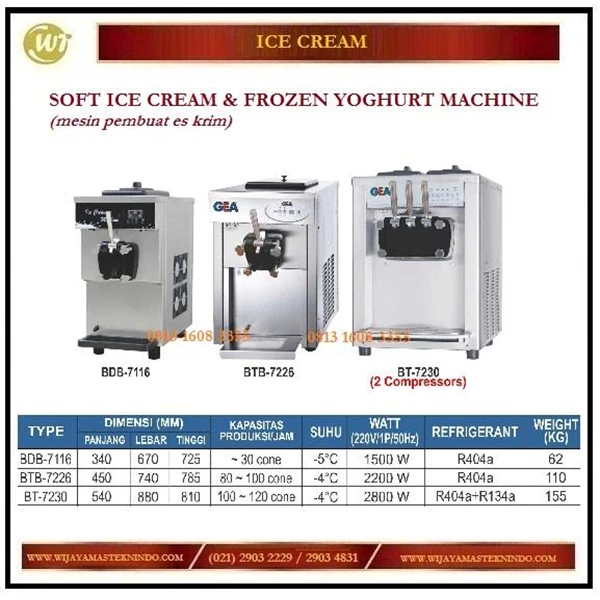 Mesin Pembuat Es Krim /Soft Ice Cream BDB-7116 / BTB-7226 / BT-7230 (2 compressors) 