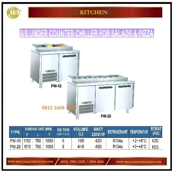Lemari Pendingin Untuk Salad  & Pizza / SS Under Counter Chiller For Salads & Pizza PW-10 / PW-20 