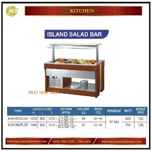 Counter Top Salad / Island Salad Bar M-H1570FL4T / M-H1900FL5T Mesin Makanan dan Minuman Cepat Saji