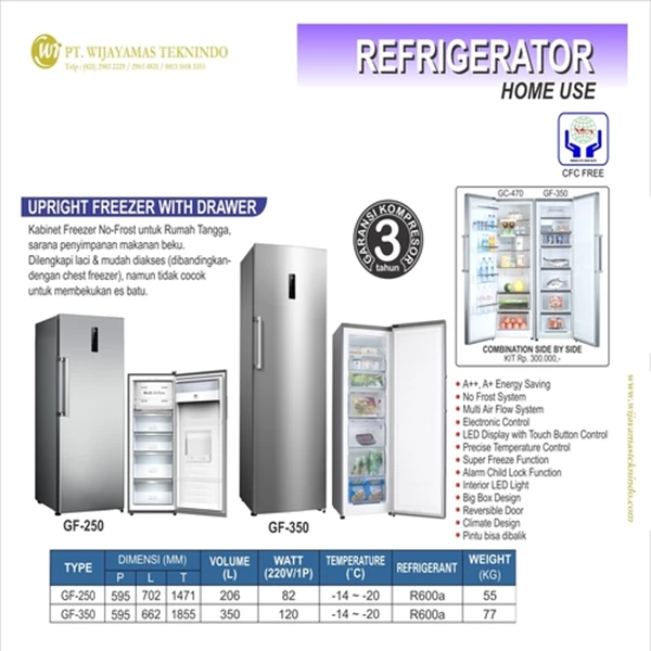 Kulkas Rumah Tangga (Pembeku) / Upright Freezer with Drawer / GF-250 / GF-350
